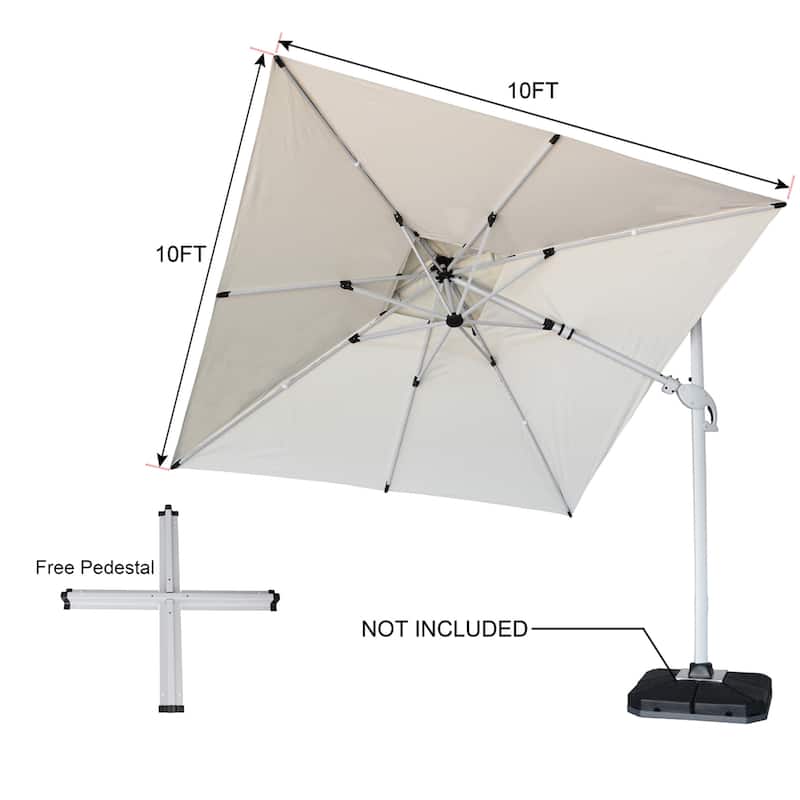 9 x 11 FT Outdoor Dual Top Solar Powered LED Aluminum Patio Cantilever Umbrella and Weighted Base