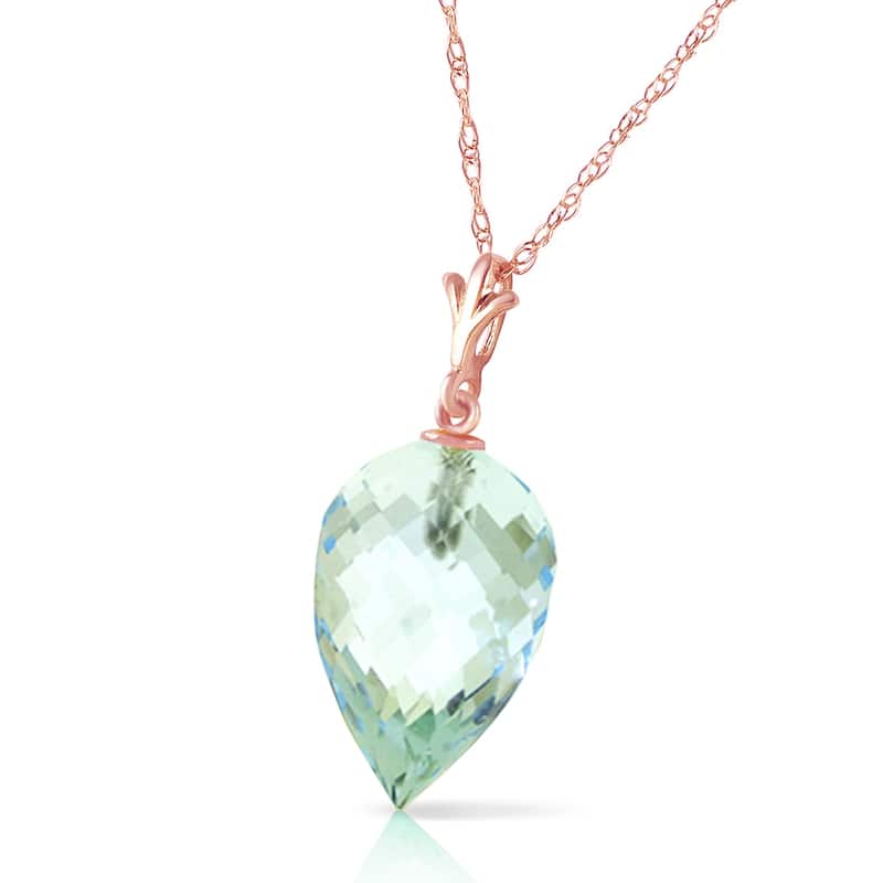 11.25 Carat 14K Solid Gold Necklace Pointy Briolette Drop Blue Topaz