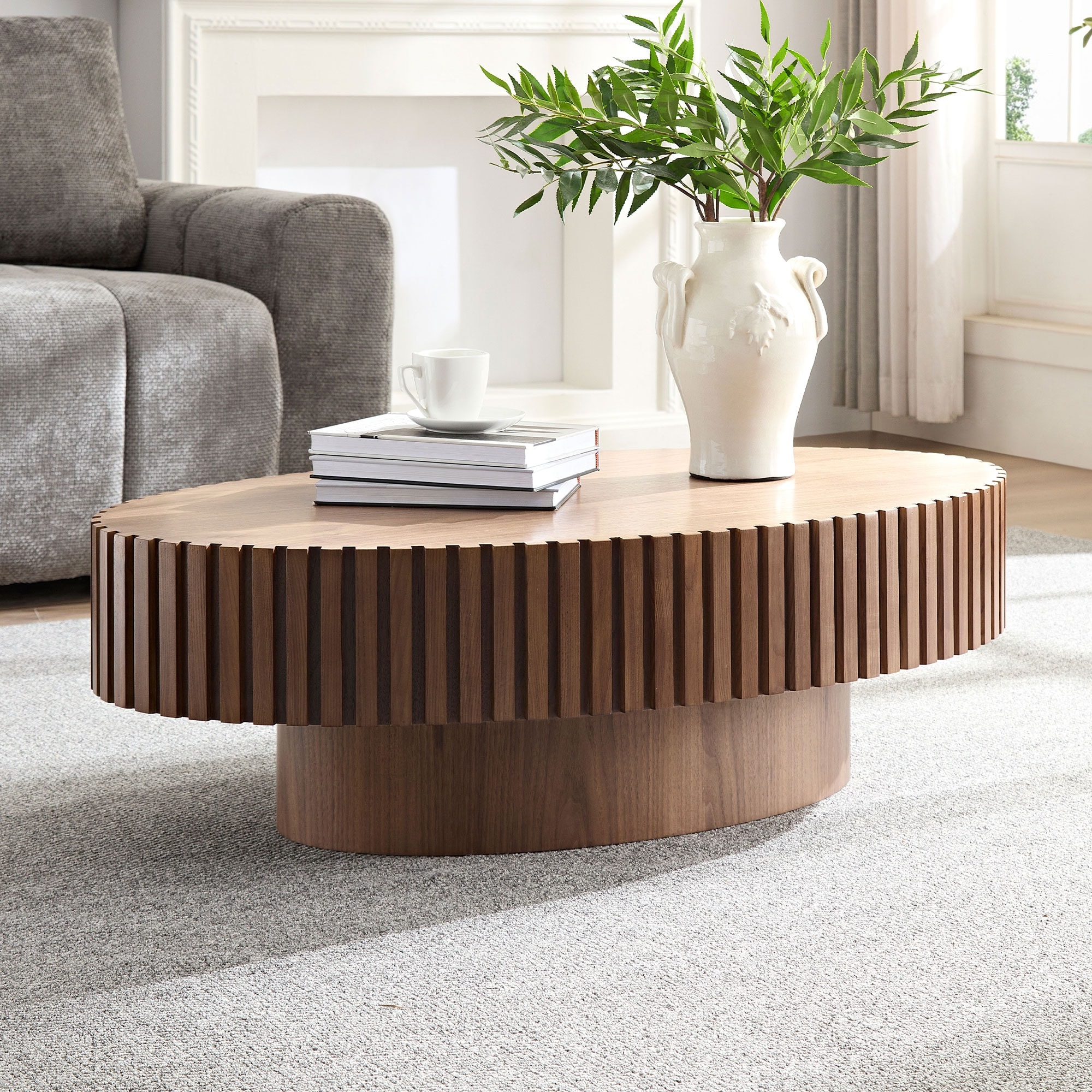 Westmont Drum Coffee Table MDF with Oval Pedestal Design by GDFStudio
