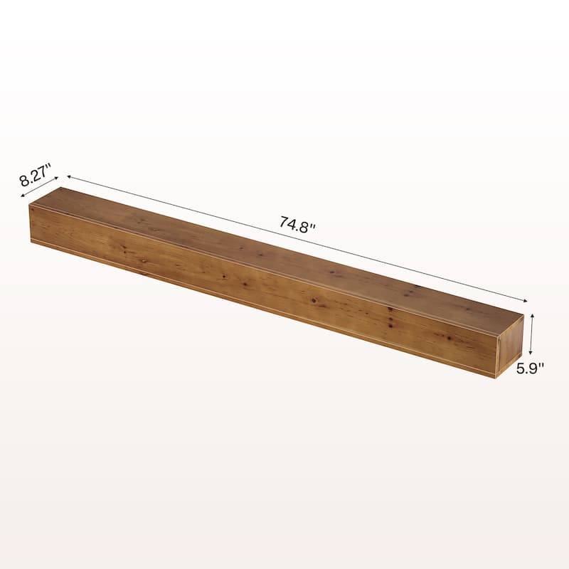 74.8" Fireplace Mantel Shelf, Wood Mantel Floating Shelf, Rustic Brown