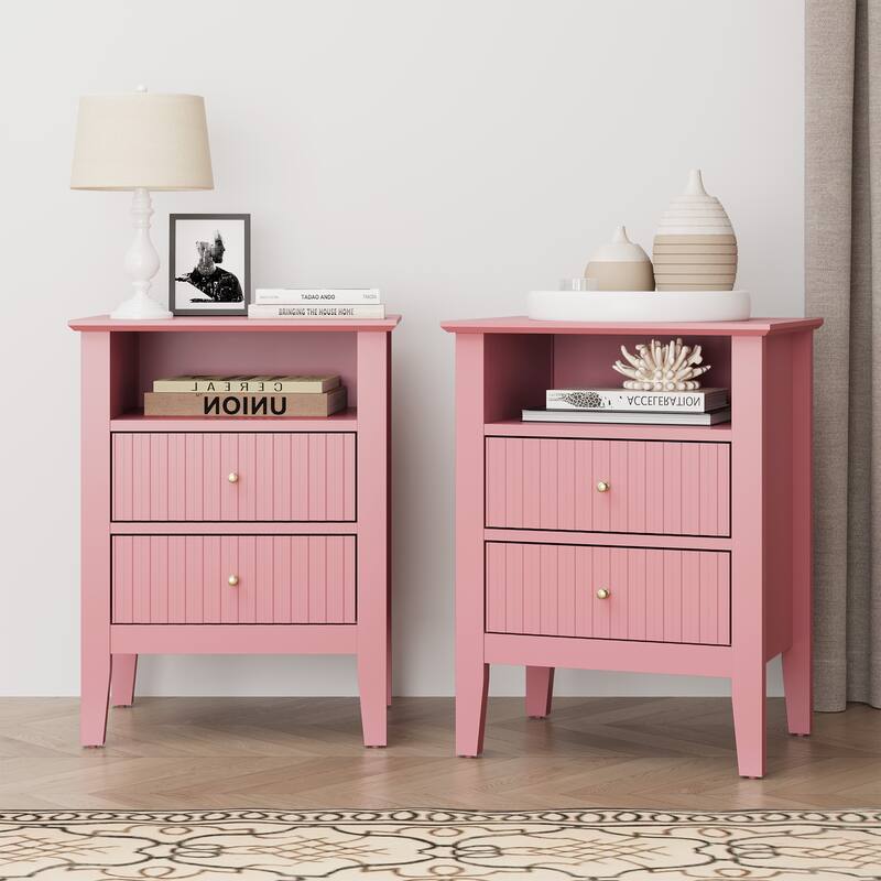 Nightstand with 2 Drawers, Set of 2