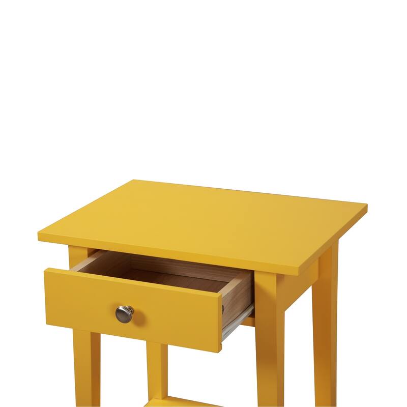 1-Drawer Wooden Nightstand with Open Shelf - 28" - Yellow