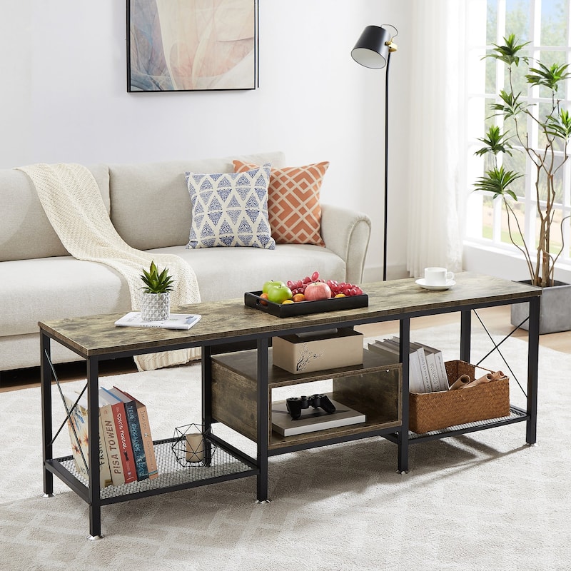 VECELO Large TV Console and TV Cabinet Industrial Entertainment Center for TVs up to 77, TV Stand