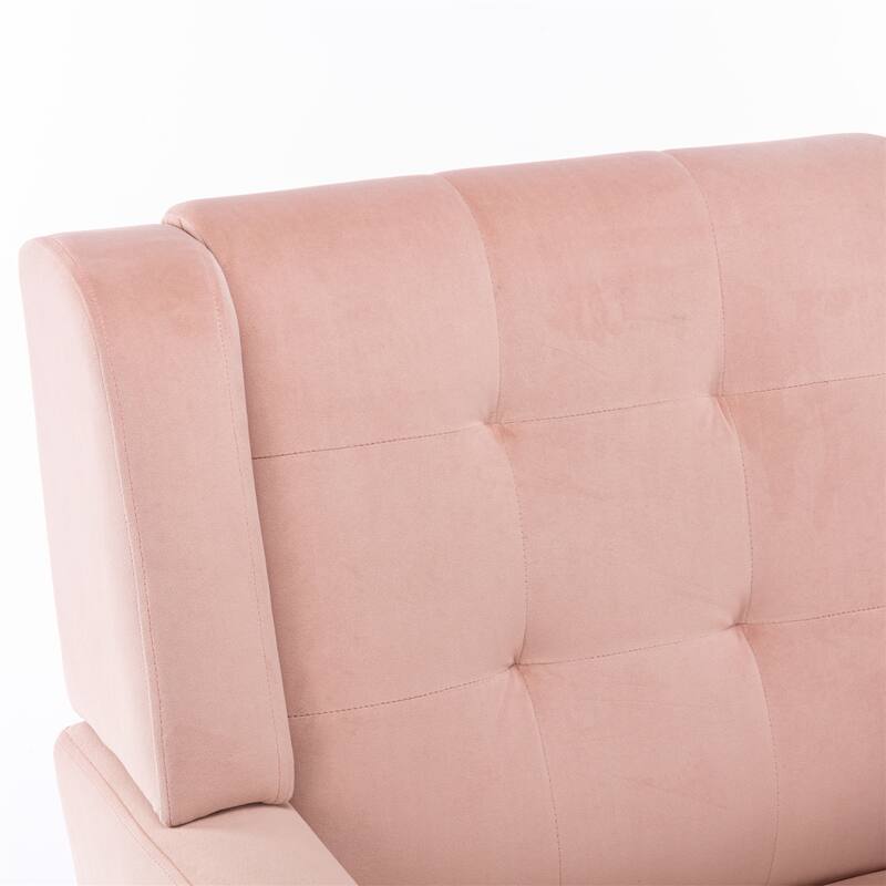 Pink Velvet Modern 29.53" Upholstered Buttons Tufted Accent Chair with Black Solid Wood Legs