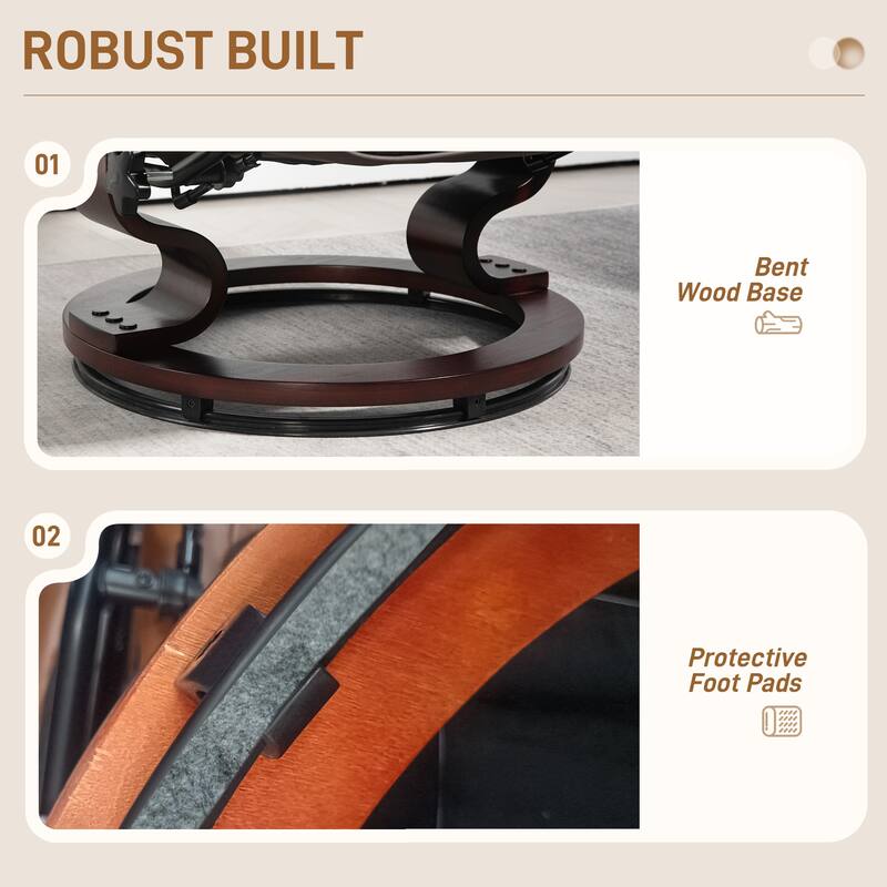 Modern Adjustable Backrest Office Chair 360° Swivel Manual Recliner Chair Wood Frame Lounge Chair with Ottoman