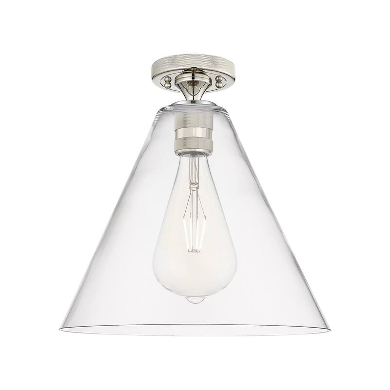 Innovations Lighting 434-1F-10-12 Crown Point Flush Cone Crown Point - Polished Nickel / Clear