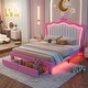 preview thumbnail 3 of 12, Modern Upholstered Princess Bed with Crown Headboard, 2 Drawers,Full