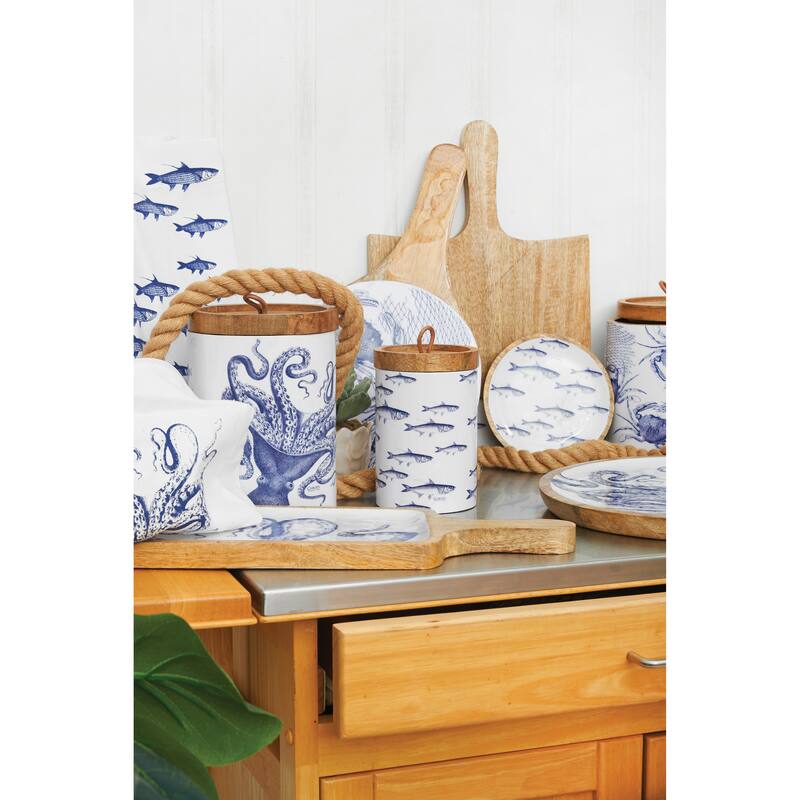 Blue Crab Net Round Serving Platter with Handle