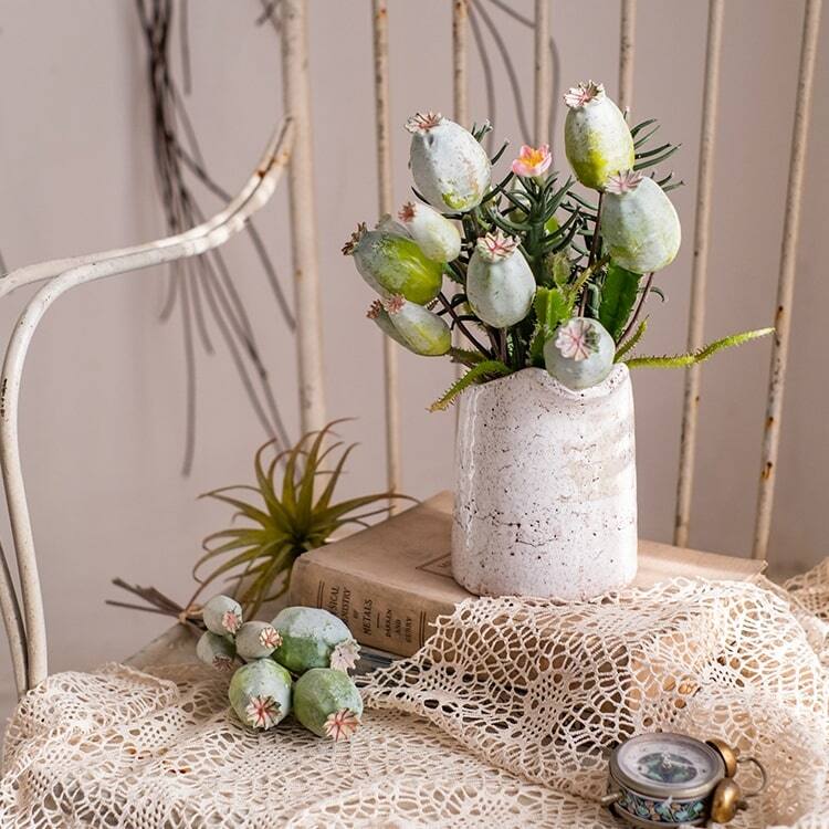 RusticReach Artificial Poppy Fruit Bunch 10.6" Tall