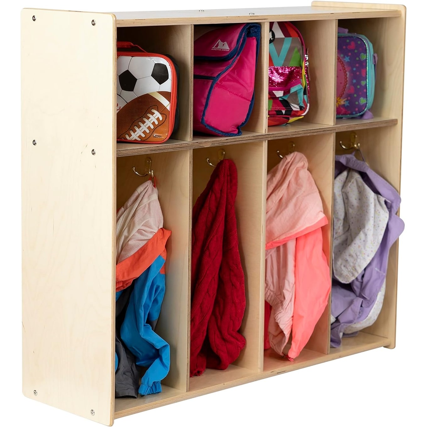 RRI Goods 4 Section Montessori Cubby Toddler Coat Rack Solid Wood Backpack Hanger School Locker Organizer Bed Bath Beyond 39782115