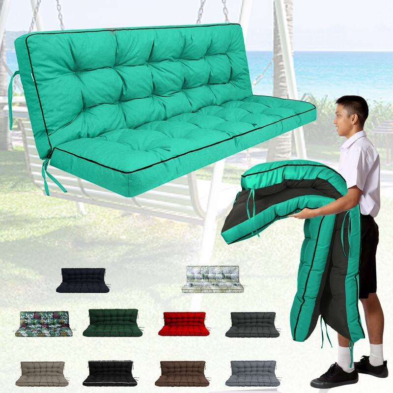 Outdoor Swing Cushions 55 inch, Waterproof Porch Swing Cushions 3 Seater Replacement with Backrest, 4" Thicken Bench Cushion - Lake Blue - 55in