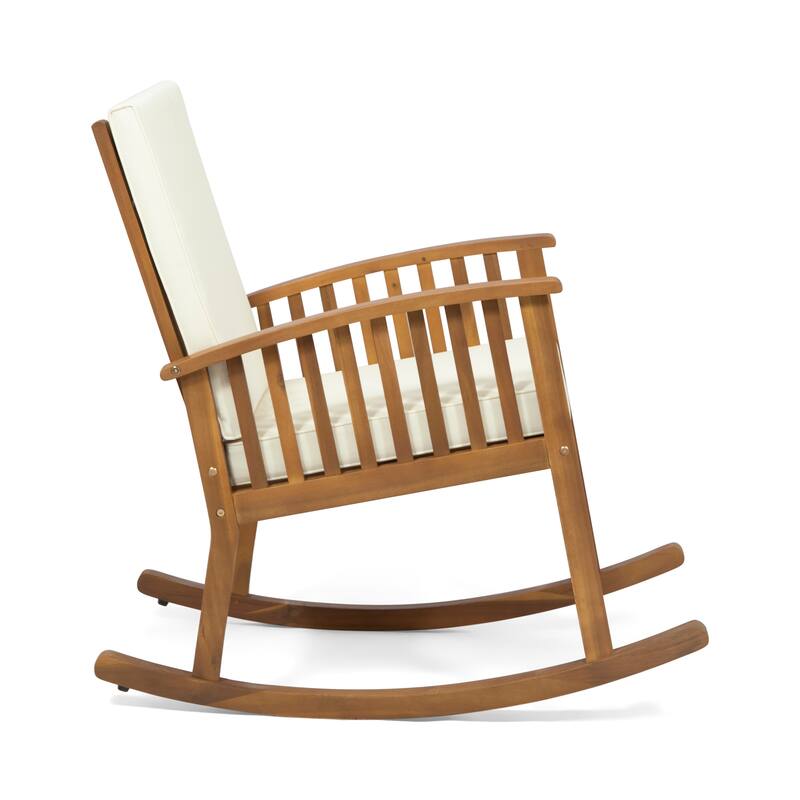 Cusp Barn Acacia Wood Design Resistant Reclining Rocking Chair, Durable Hardwood Heavy Frame With Rocking Feature