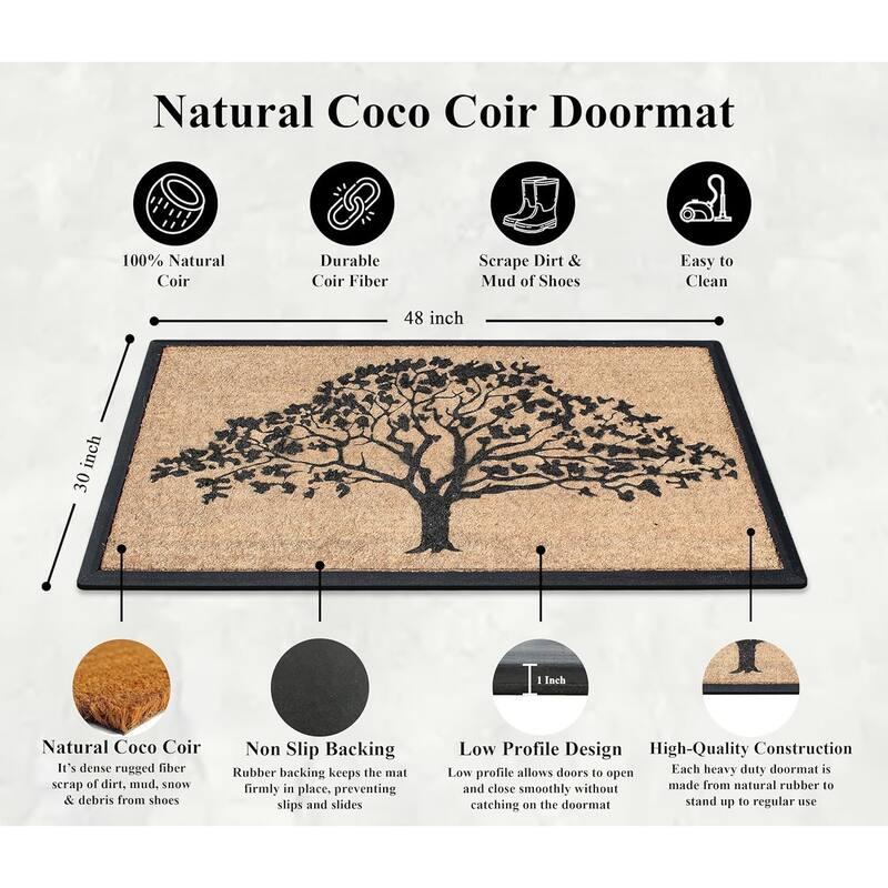 A1HC Natural Coir & Rubber Hand Flocked Large Door Mat