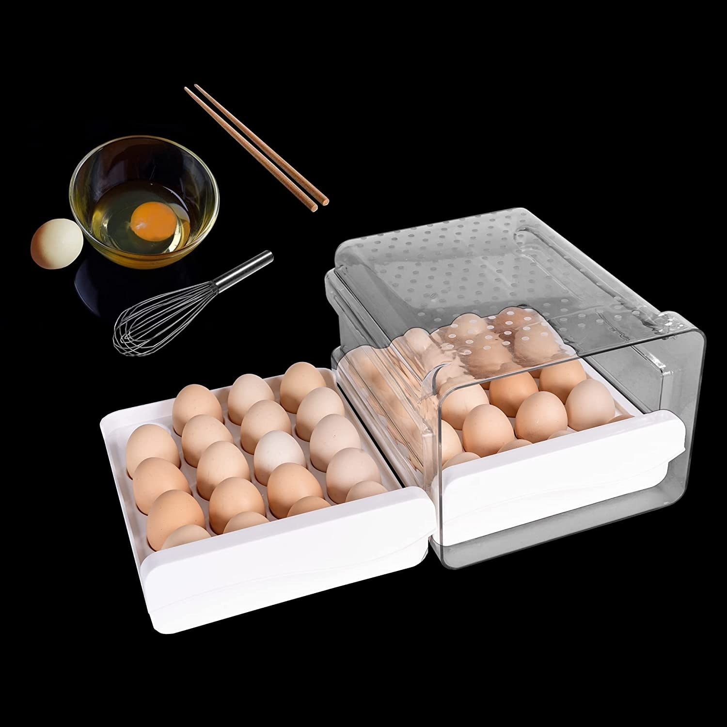 30 Grid Egg Holder Fridge Eggs Organizer with Handle for Pantry