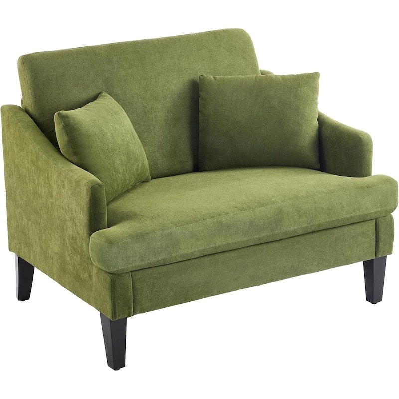 Bezseller Modern Oversized Accent Chair, 33.5'' Wide Seat Upholstered Armchair with Wood Legs and 2 Pillows - 1 Pack - Green