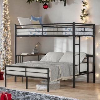 Artsy Twin Over Full Metal Bunk Bed with Integrated Desk, Ladder and Quality Slats for Bedroom, Versatile Use