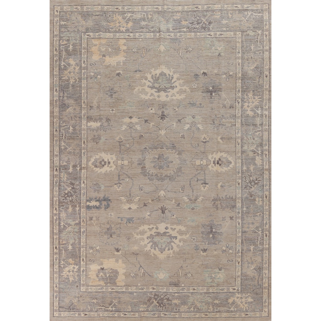 Hand Knotted Oriental 100% Wool Carpet Transitional All-Over Beige & Ivories Oushak Area Rug - 12' 1'' X 9' 1''