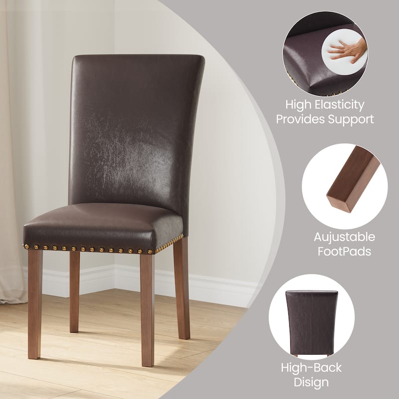 Upholstered Parsons Dining Chairs Set of 2/4/6, Fabric Dining Room Kitchen Side Chair with Nailhead Trim and Wood Legs