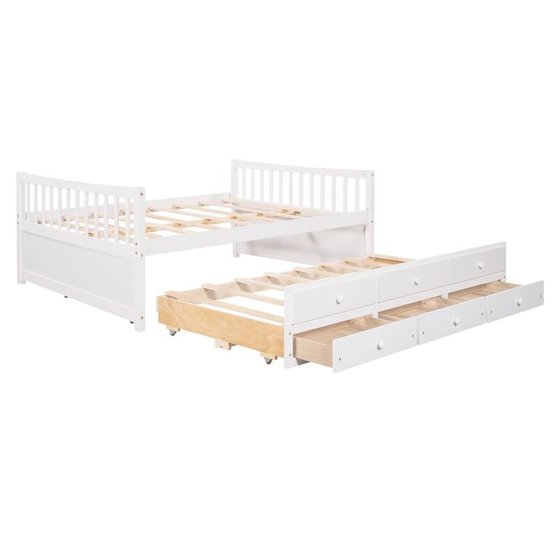 Wooden Daybed with Trundle, Drawers & Headboard