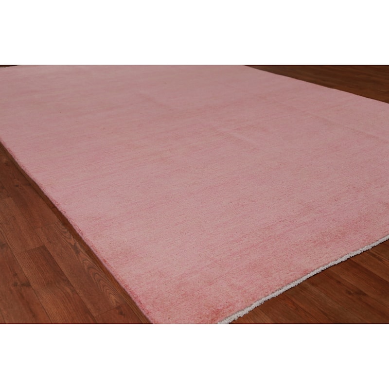Hand Knotted Oriental 100% Wool Carpet Modern Solid Pink Gabbeh Area Rug - 9' 2'' X 6' 1''
