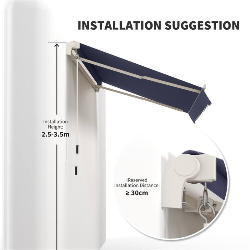 Retractable Patio Polyester Awning with Adjustable Handle and UV Rain Protection for Patio or Balcony - 116.25" W x 96.5" D
