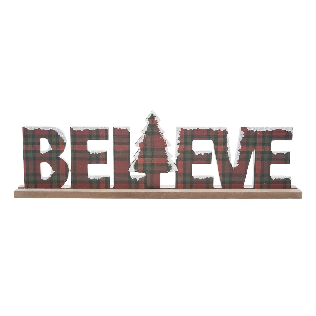 Transpac Wood 19 in. Multicolor Christmas Believe Tabletop