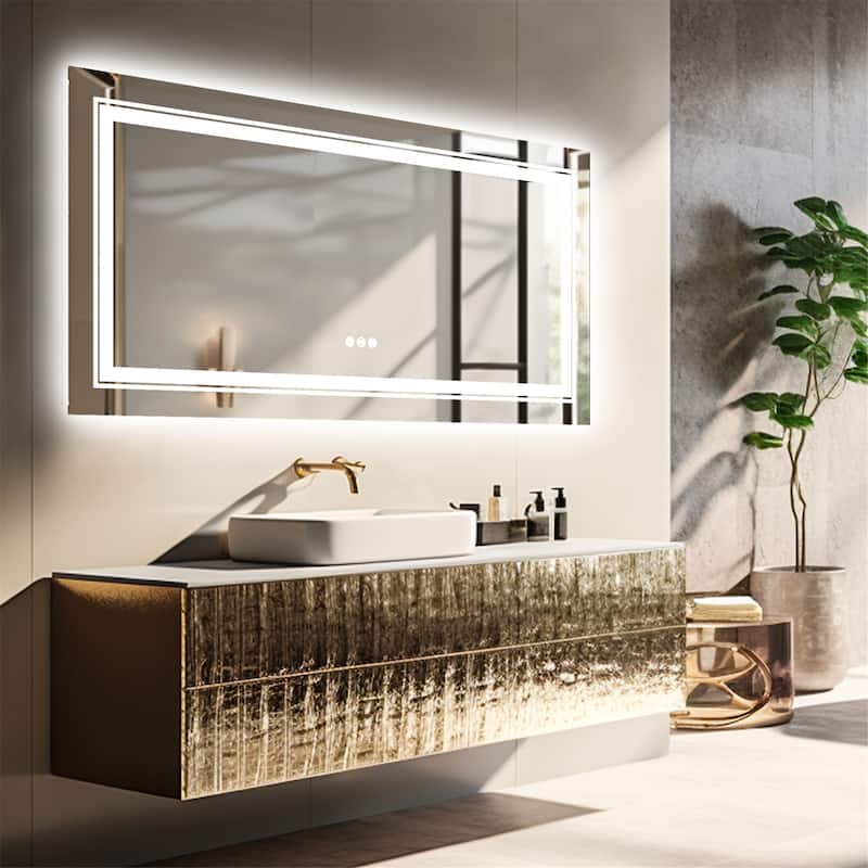 Rectangle Aluminum Frame Bathroom Mirror w/Led Backlit Light Anti-fog - 47.2x31.5 inch