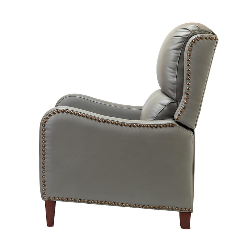 Brigida Cigar Genuine Leather Pushback Recliner with Nailhead Trim by HULALA HOME