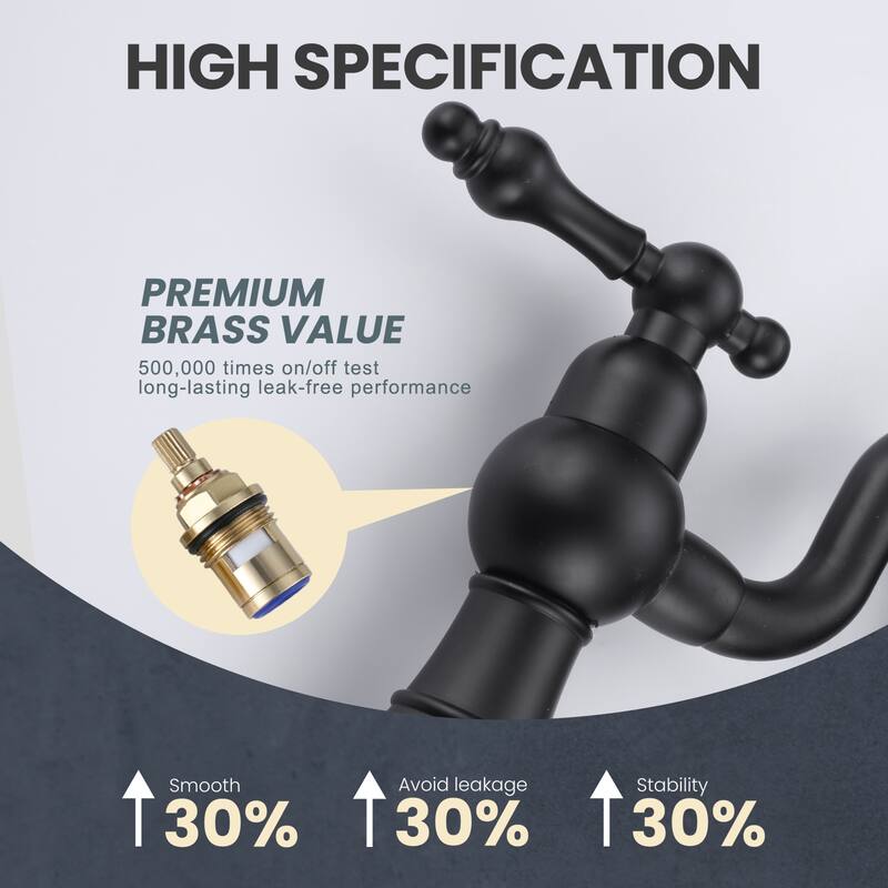 WOWOW Double Handle High Arc Bridge Kitchen Faucet with Side Sprayer