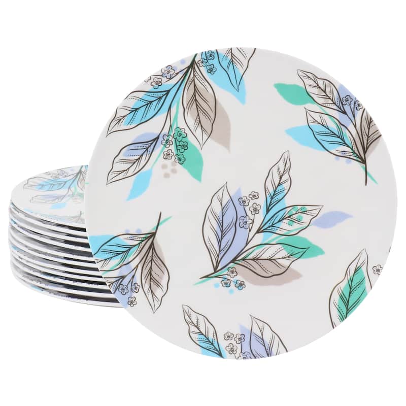 12 Piece 9 Inch Round Melamine Dessert Plate Set in Blue