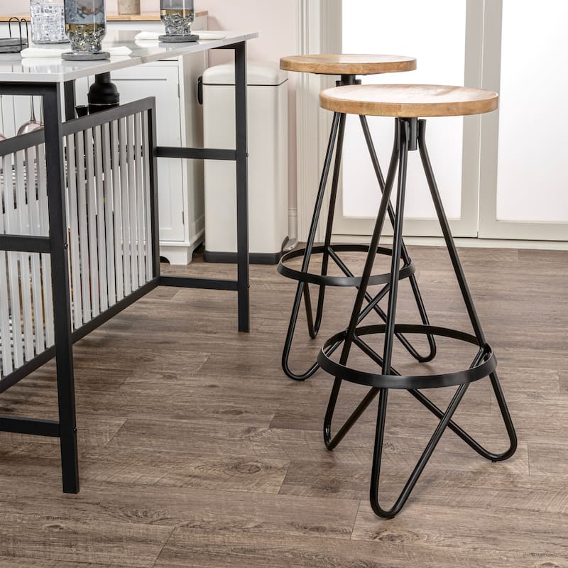 Hula 30" Modern Industrial Metal Backless Circular Bar Stool, by JONATHAN Y