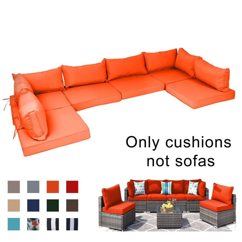 14pcs Outdoor Couch Cushions,4" Waterproof Sectional Rattan Conversation Set Cushions(Only Cushions+Covers,No Sofa) - 14PCS