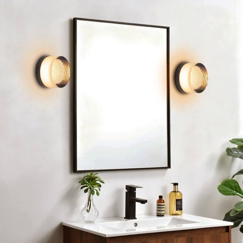 5.1 in. W Modern Dome LED 3000K Bathroom Vanity Light/Flush Mount Light with Gray Glass - 5.1 in. W x 3.54 in. H