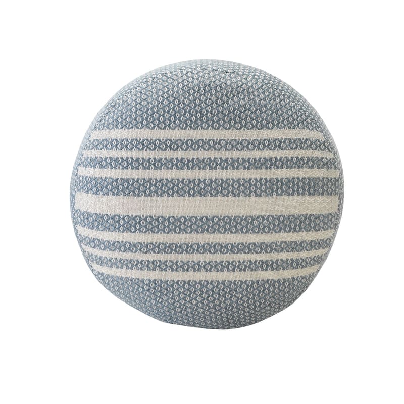 20" Blue and White Striped Round Pouf Ottoman