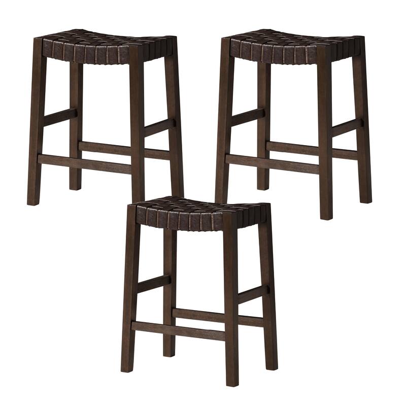 Maven Lane Emerson 26" Counter Height Kitchen Stool - Set of 3 - Weathered Brown