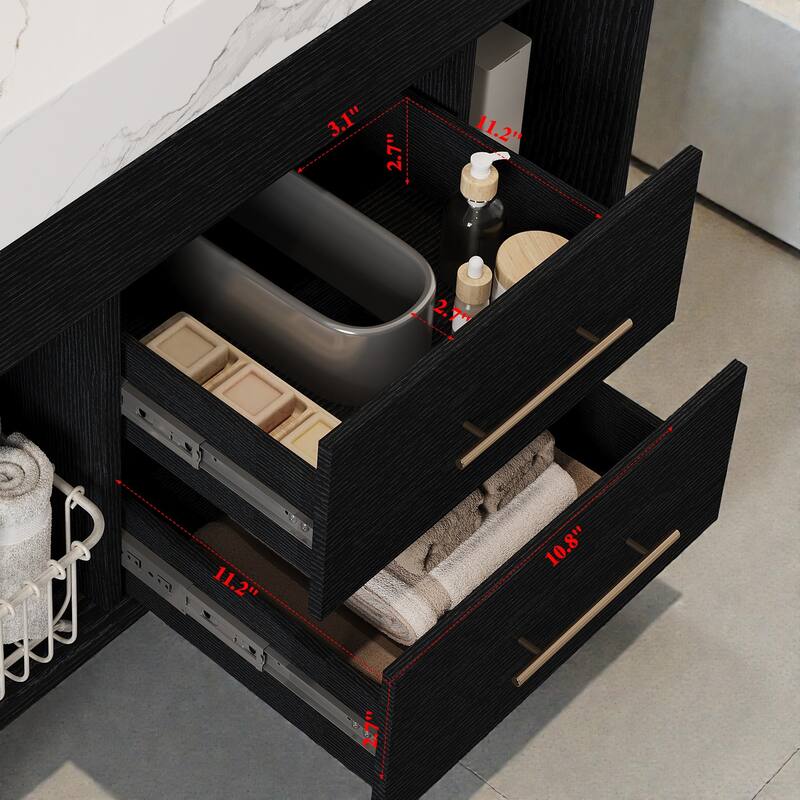 29.9" Floating Bathroom Vanity with Sintered Stone Top, Ceramic Undermount Sink, Soft-Close Drawers for Small Modern Bathrooms