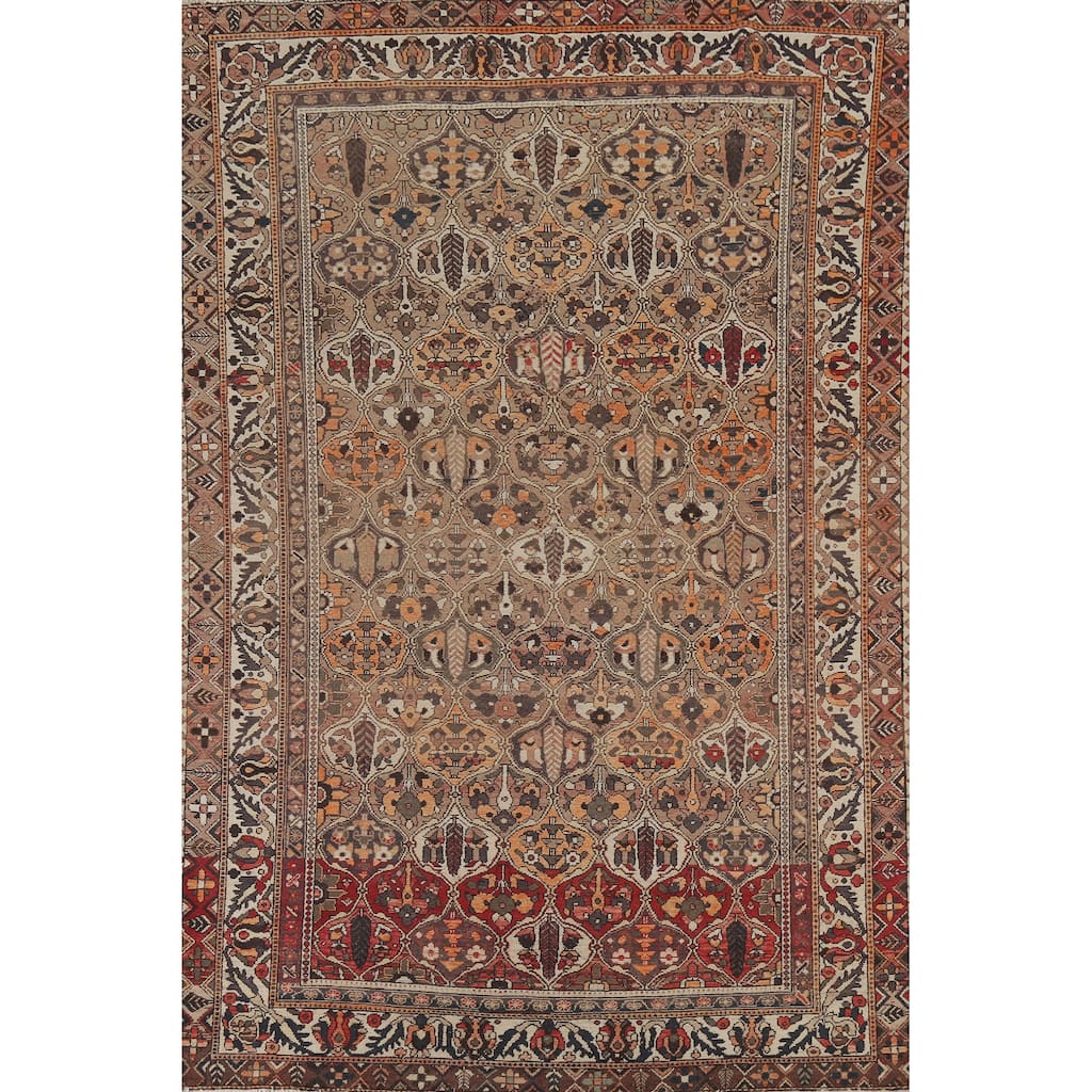 Garden Design Bakhtiari Persian Vintage Rug Hand-Knotted Wool Carpet - 6'10"x 10'8"