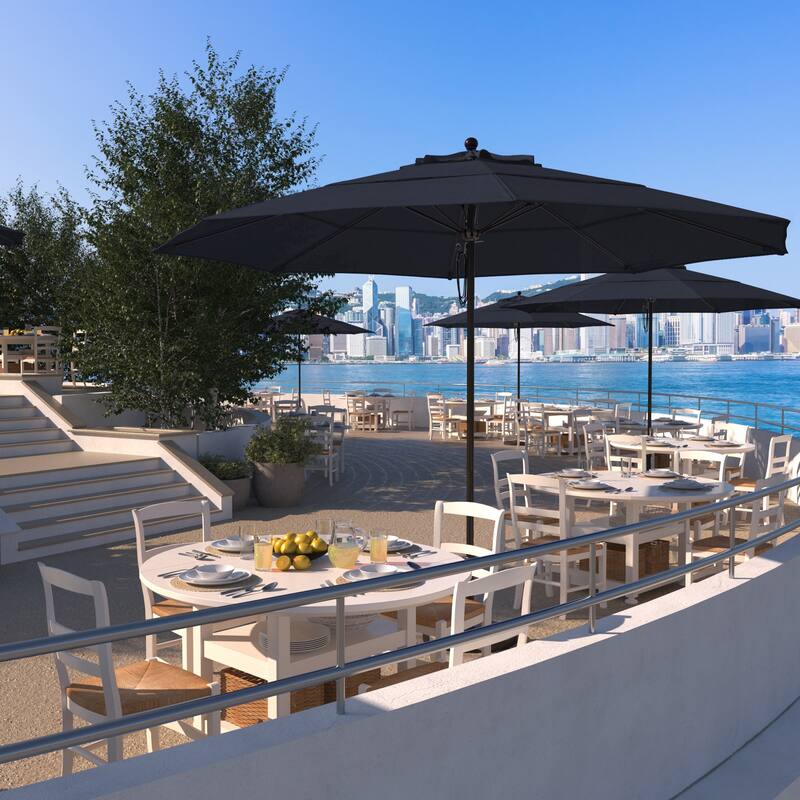 California Umbrella 11' Rd Aluminum Frame, Fiberglass Rib Patio Umbrella, Push Open, Bronze Finish, Sunbrella Fabric