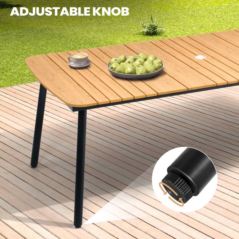 7-piece Patio Dining Set Outdoor Aluminum Rectangular Table with Umbrella Hole and Stackable Chairs