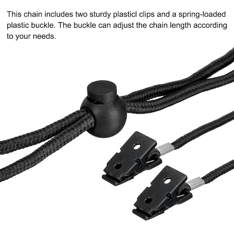 16.5" 2Pcs Napkin Chain Adjustable Bib Holder Chain Sun Hat Strap Lanyard, Black - 16.54"