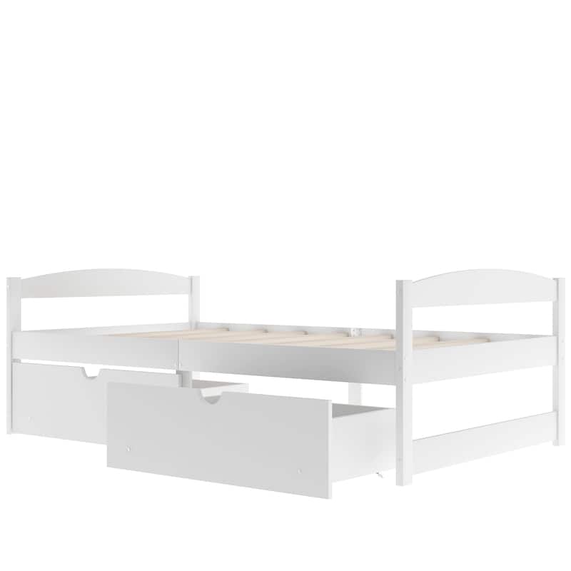 White Twin Size Platform Bed with Two Storage Drawers