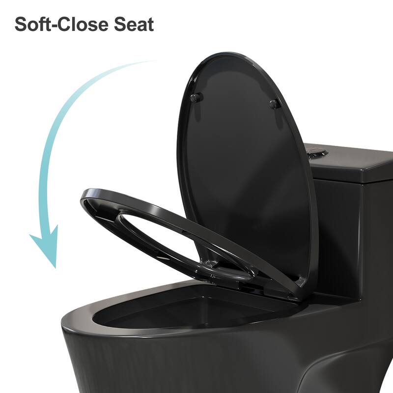 HOROW 1 Piece Dual Flush Elongated Toilet Black 0.8 1.28 GPF Seat Included 12 Inch Rough In - N/A