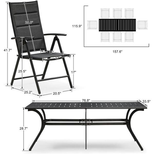dimension image slide 3 of 4, PURPLE LEAF Outdoor Patio Dining Set Folding Chairs And Table