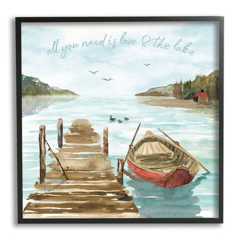 Stupell Industries Love and The Lake Sentiment Boat Dock Landscape Framed Wall Art - Blue