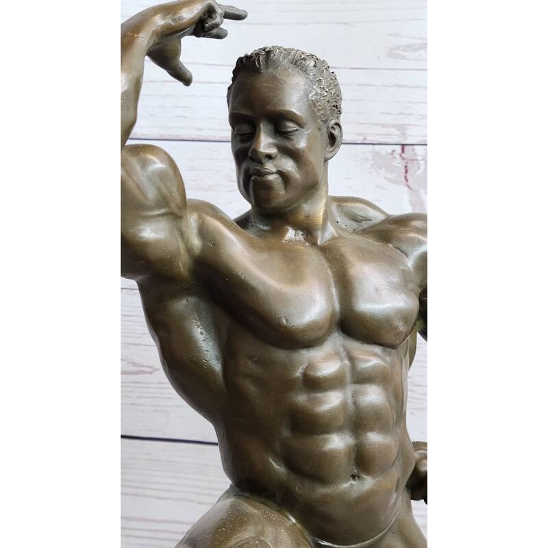 Iron Man Muscular Bodybuilder Posing Flexing Bronze Sculpture Statue Trophy Figure