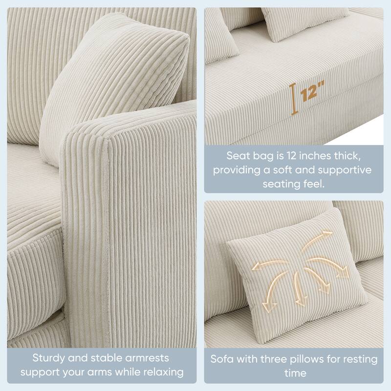 87X61"Modern L-shaped Corduroy Sofa with Reversible Chaise, 4-seat Upholstered Sectional Indoor Furniture for Living Room