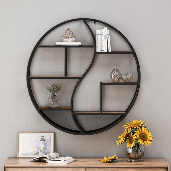 slide 2 of 12, Buckthorn Industrial Circular Hanging Wall Shelf by Christopher Knight Home - 34.25" H x 34.25" W x 6.50" D