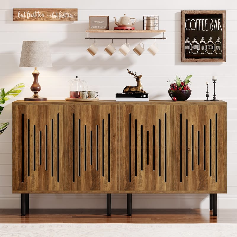 Sideboard Buffet Cabinet with Doors & Adjustable Shelves (Set of 2) - Brown