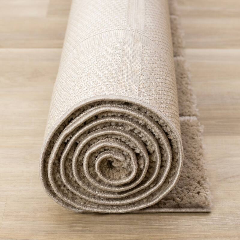 Teagan Collection - Grid Pattern Taupe White Area Rug