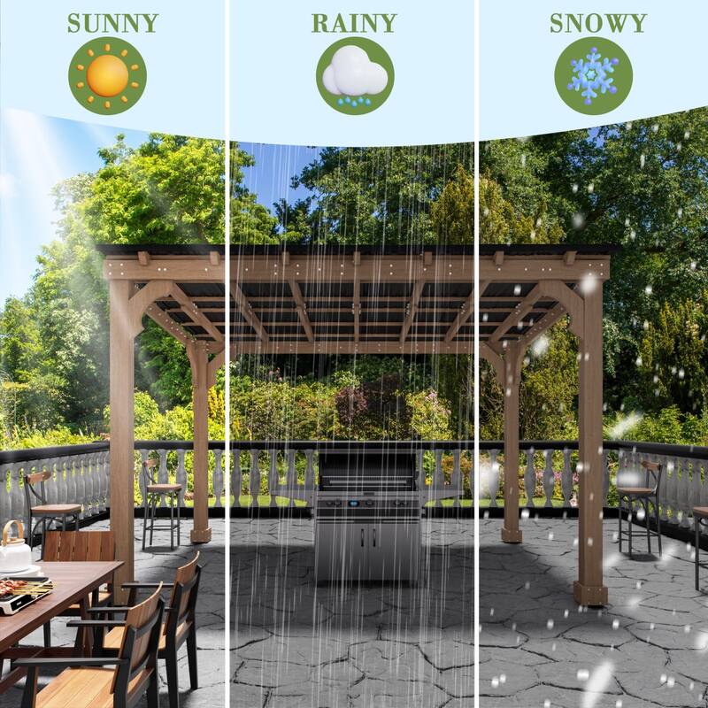 VEIKOUS Wood BBQ Grill Gazebo with Steel Roof for Patio Garden Backyard and Lawn